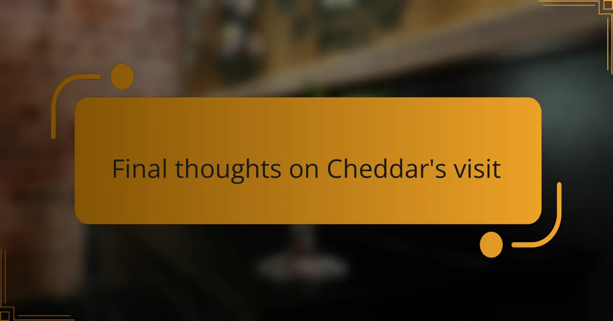 Final thoughts on Cheddar's visit
